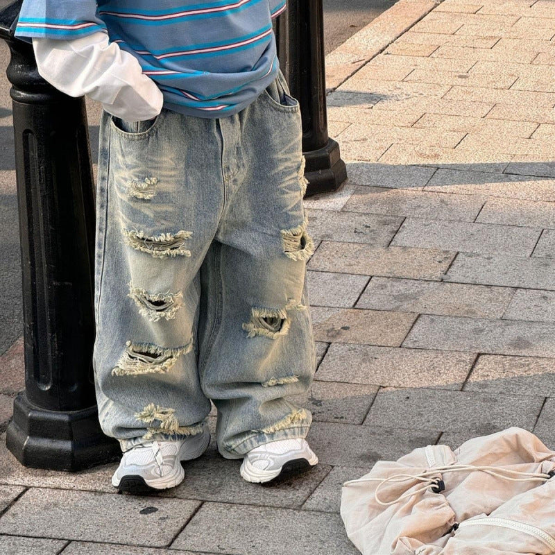 Children's American High Street Ripped Jeans Fashionable Children's Pants