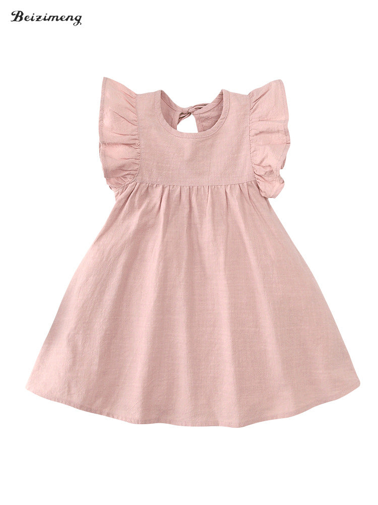Children's Little High-grade Summer Class Solid Color Flounced Children's Dress