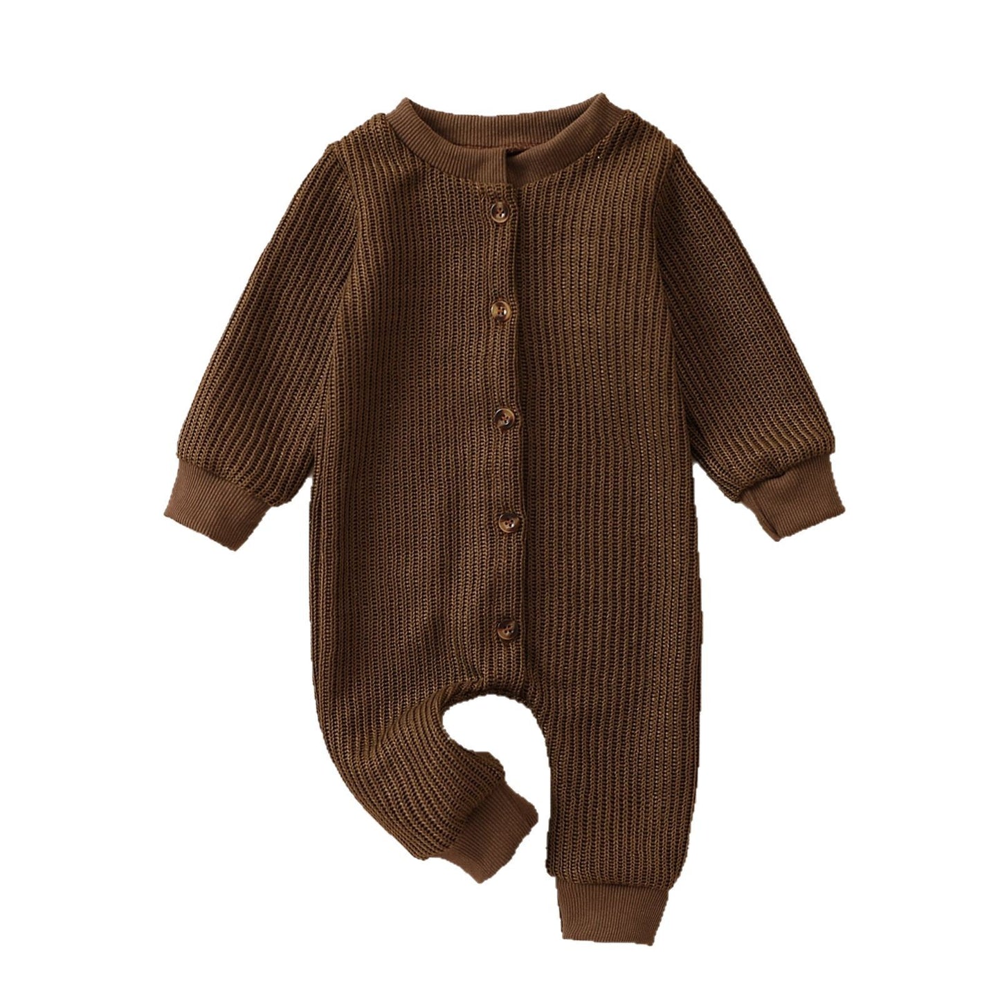 Front Open Single-breasted Knitted Long Sleeve Round Neck Jumpsuit, Climbing Suit