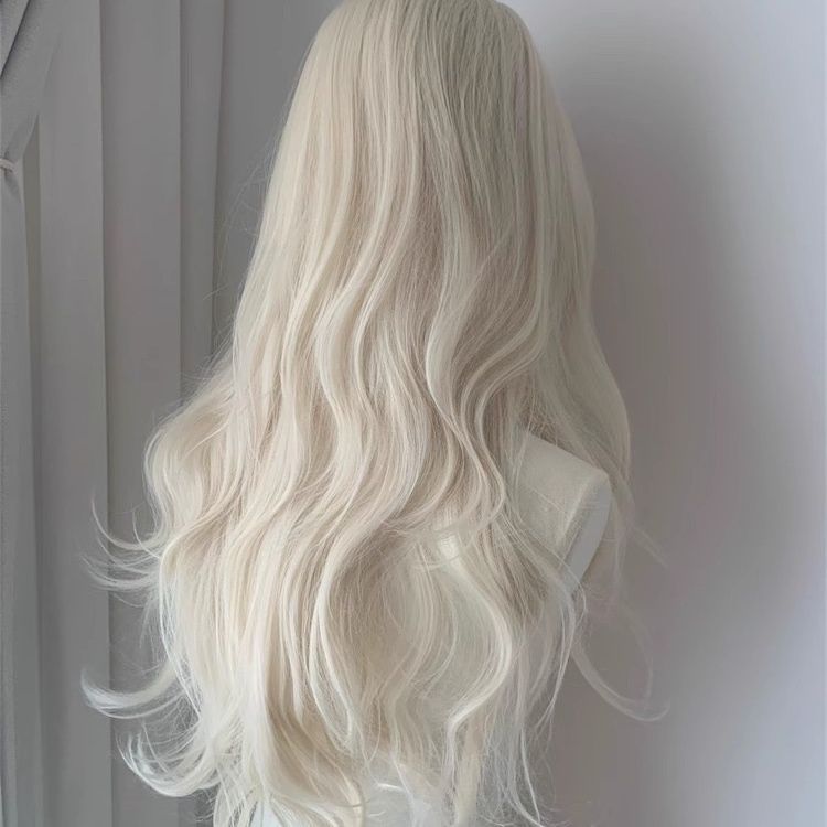 Women's Curly Hair Forehead Lace Big Wave Bangs Full Wig Long Curls