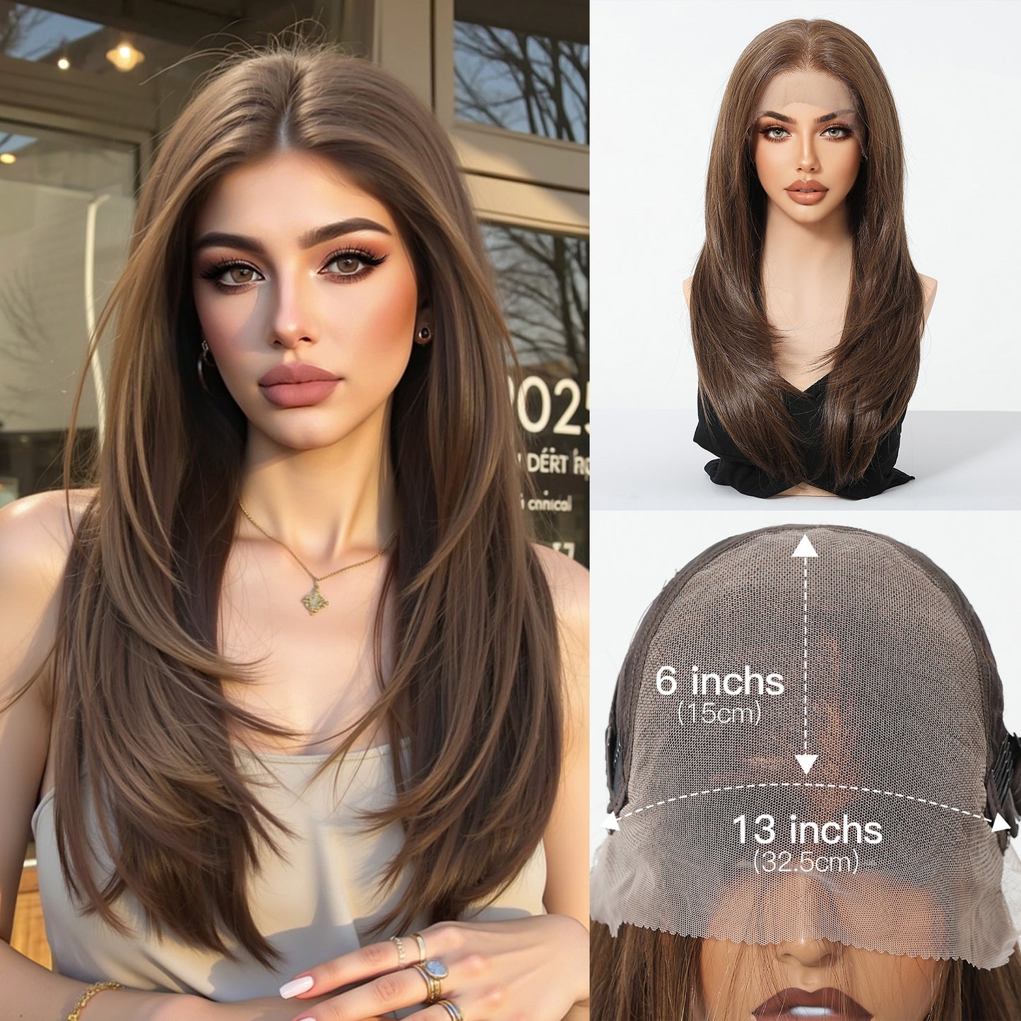 Dark Brown Layered Mid-length Hair Any Long Straight Wig