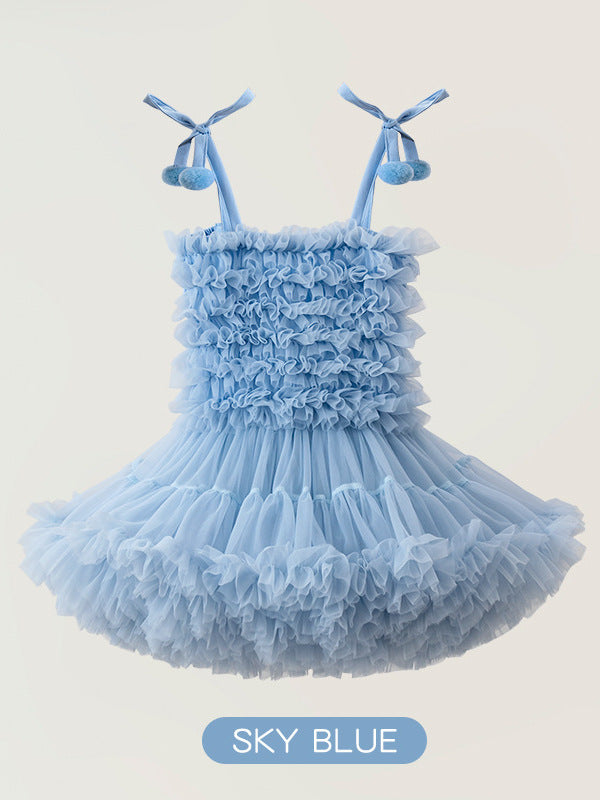 Children's Skirt Fur Ball Suspender Birthday Pettiskirt Adjustable Size Children's Dress