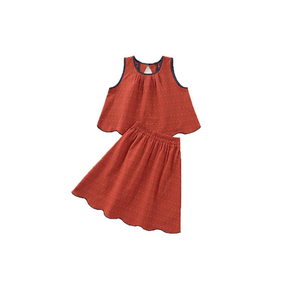 Red Jacquard Summer Korean Style Sleeveless Top Skirt Children's Suit