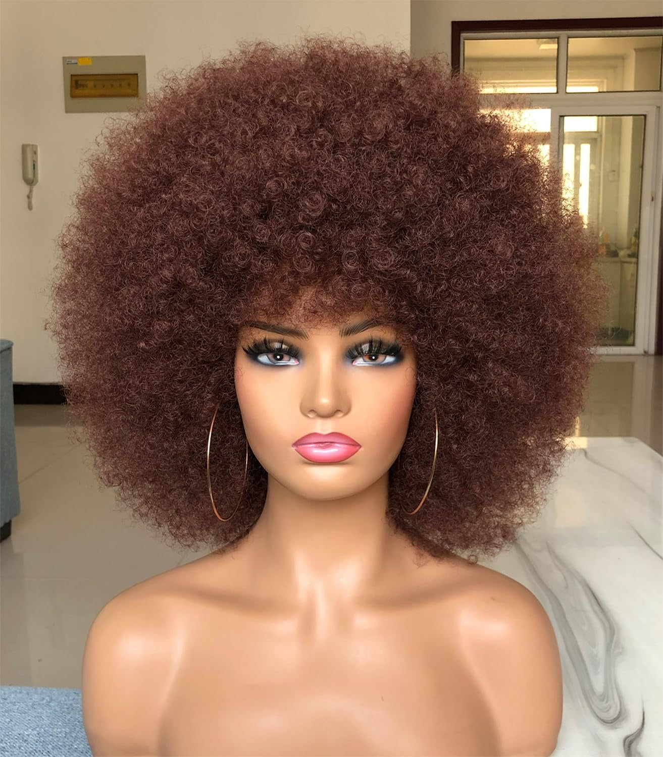 Black Small Volume Afro Caterpillar Fluffy Wig Short Curly Hair