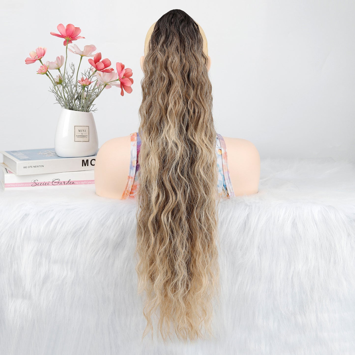Women's Water Ripple Fluffy Long Curly Hair Chemical Fiber Silk Height Wig Ponytail