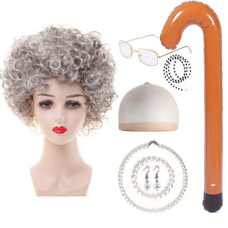 Halloween Old Lady Festival Short Hair Curly Cos Wig