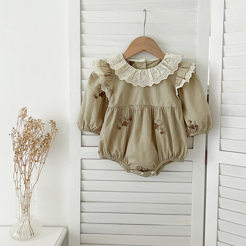 Sisters Outfit Infants Romper Long Sleeve Lace Collar Embroidered Children's Dress