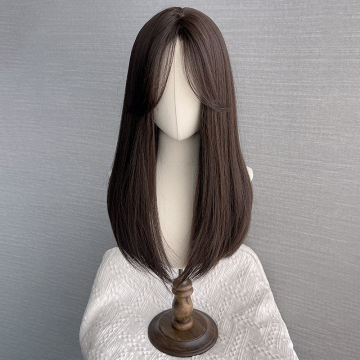 Women's Mid-length Straight Simulation Full Human Natural Wig Long Curls