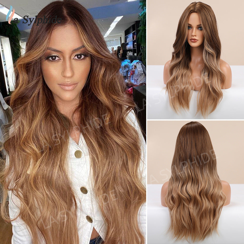 Full Head Curly Hair Fiber Golden Gradient Medium Points Without Wig Long Curls