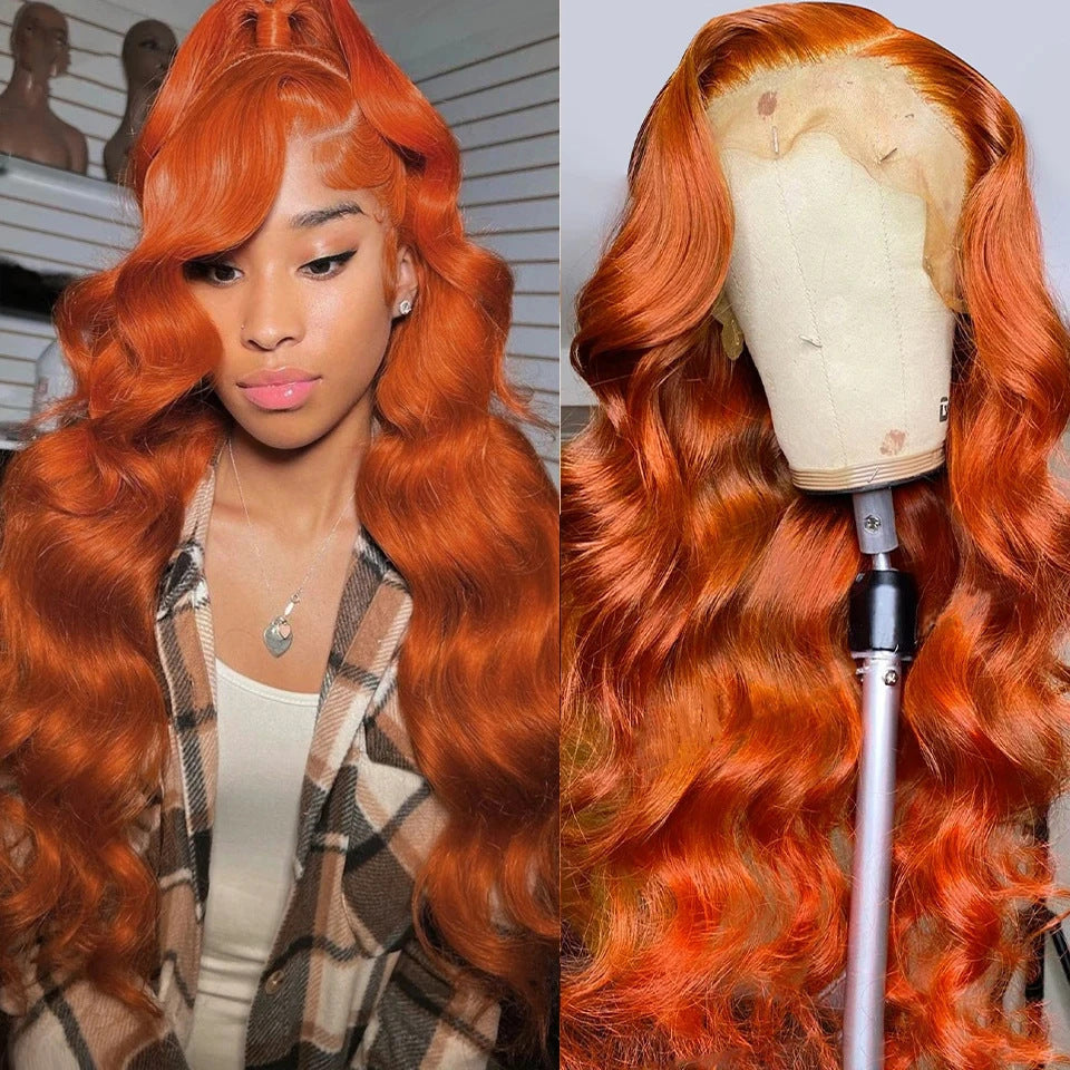 Medium Orange Wine Red Front Lace Wig Long Curls