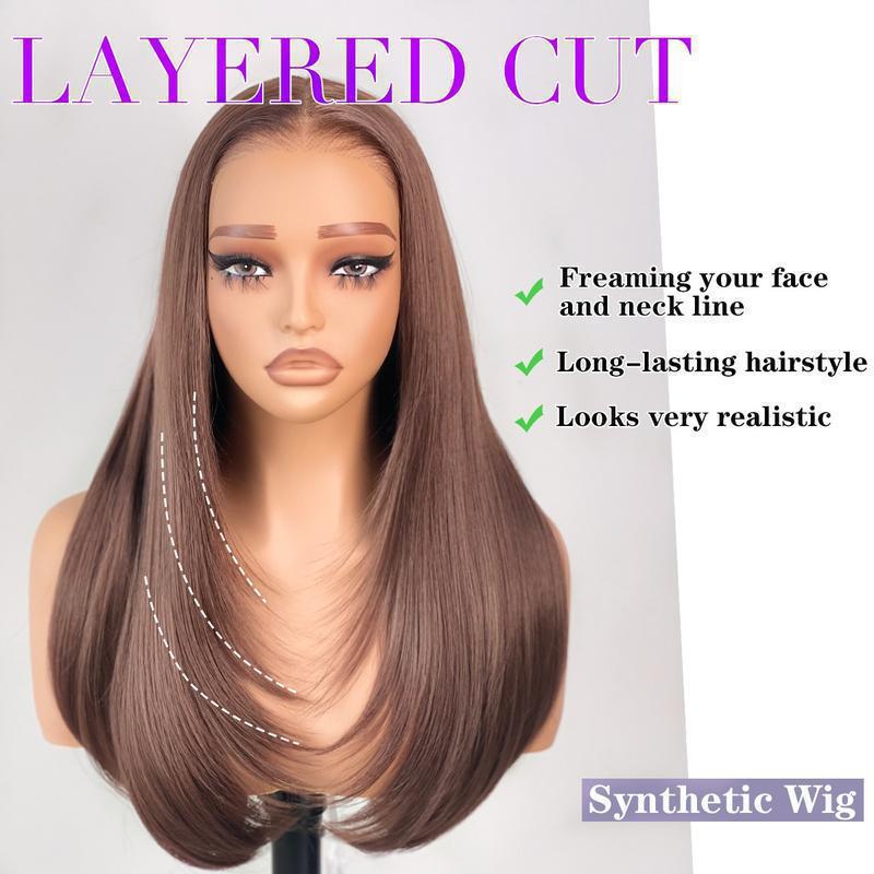 Hand-woven Black Mid-length Hair Daily Full Type Fiber Head Long Straight Wig