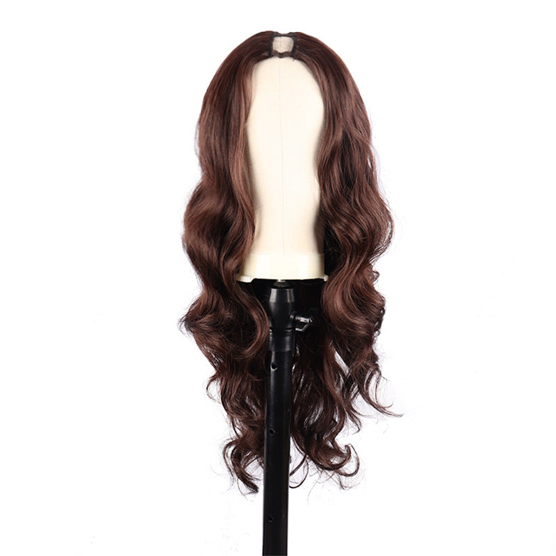 Women's Set Black Long Curly Hair Half Headgear Big Wig