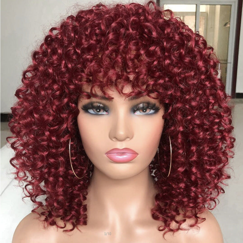 Women's African With Bangs Small Fluffy Synthetic Wig Short Curly Hair