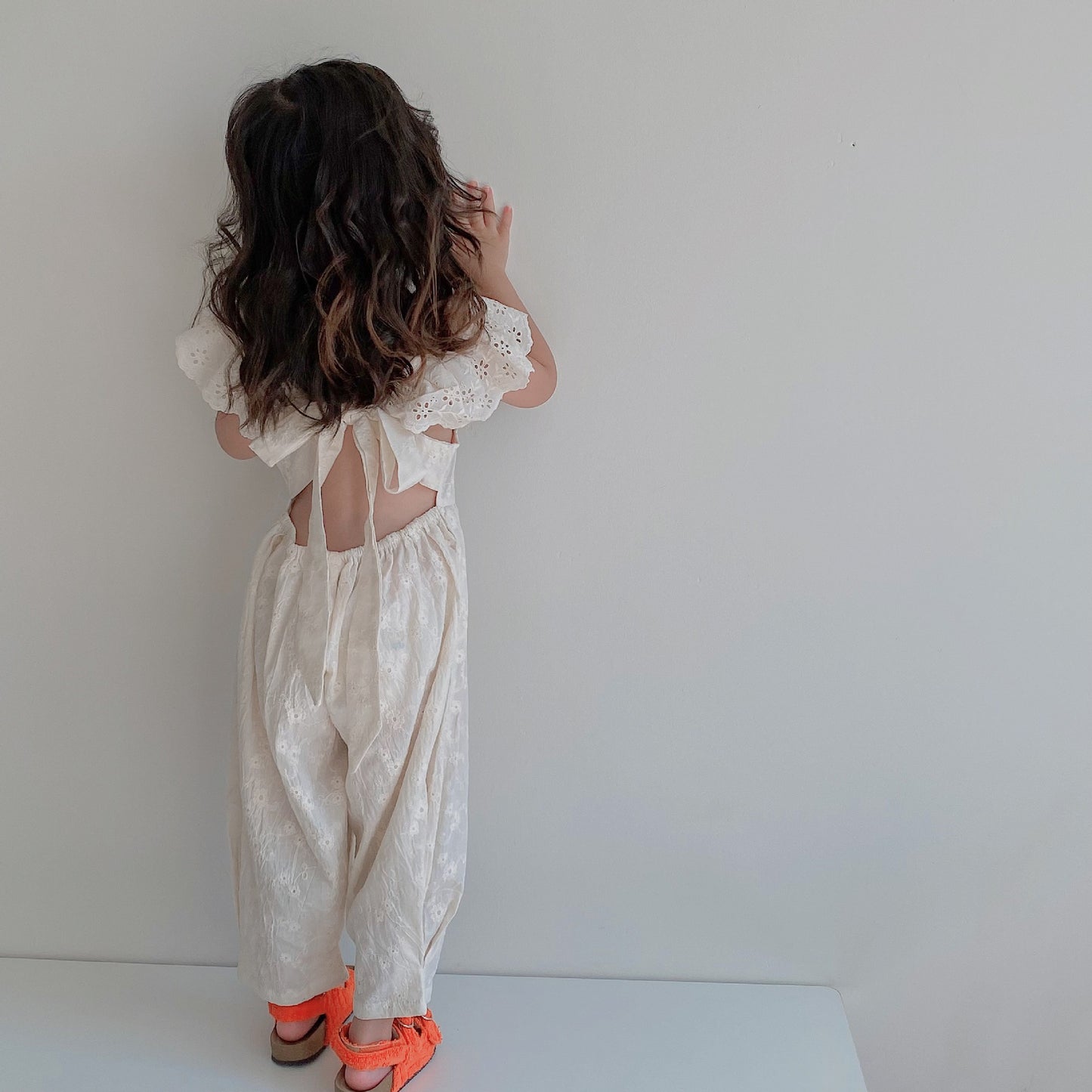 Fashionable Backless Bow Flounced Sleeve Soft Breathable Children's Pants