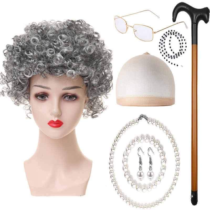 Day Old Grandma Man Grandpa Suit Lady Head Cos Wig