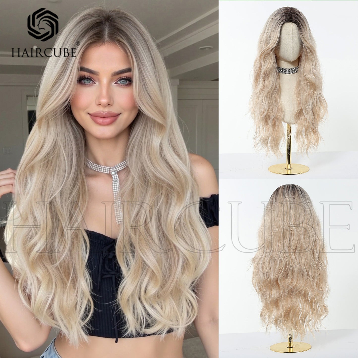 Women's Curly Hair Mechanism Chemical Fiber Head Cover Wig Long Curls