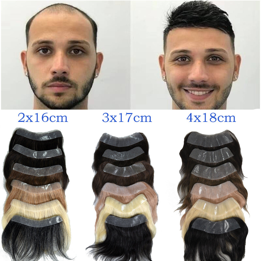 Men's Seamless Transparent Human Forehead Hairline Supplementing Real Hair Wig