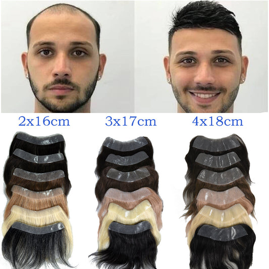 Men's Seamless Transparent Human Forehead Hairline Supplementing Real Hair Wig