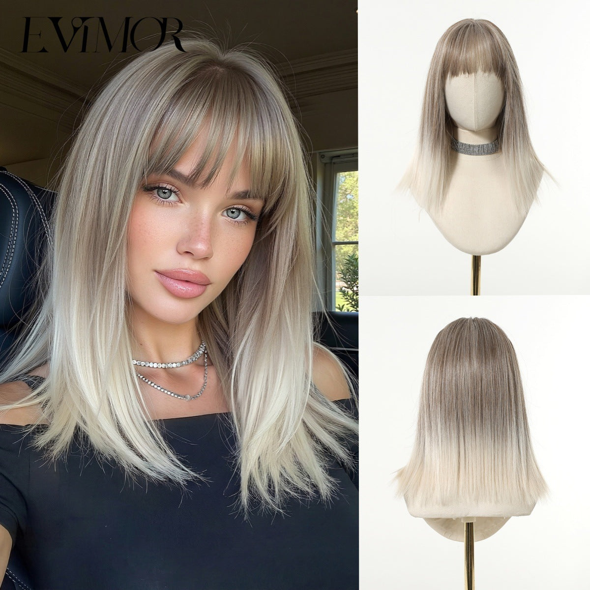 Female Summer Hair Natural Mid-length Fashion Air Bangs Long Straight Wig