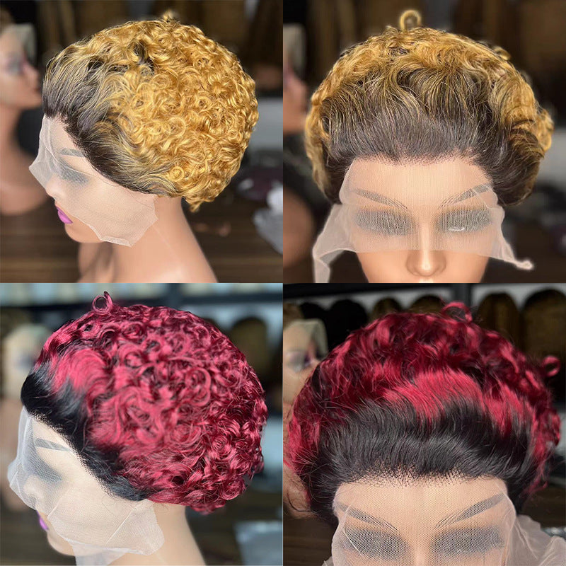 Front Lace Elf Head Cover Short Real Hair Wig