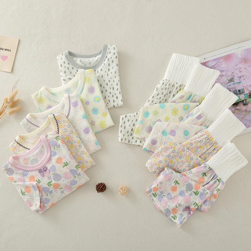 Children's Summer Three-quarter Sleeve High Waist Belly Protection Floral Thin Breathable Children's Suit
