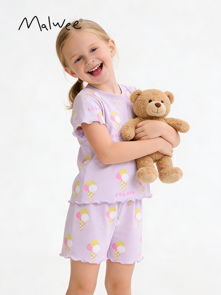 Summer Round Neck Short Sleeve Cute Children's Suit