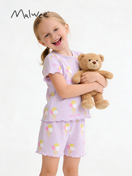 Summer Round Neck Short Sleeve Cute Children's Suit