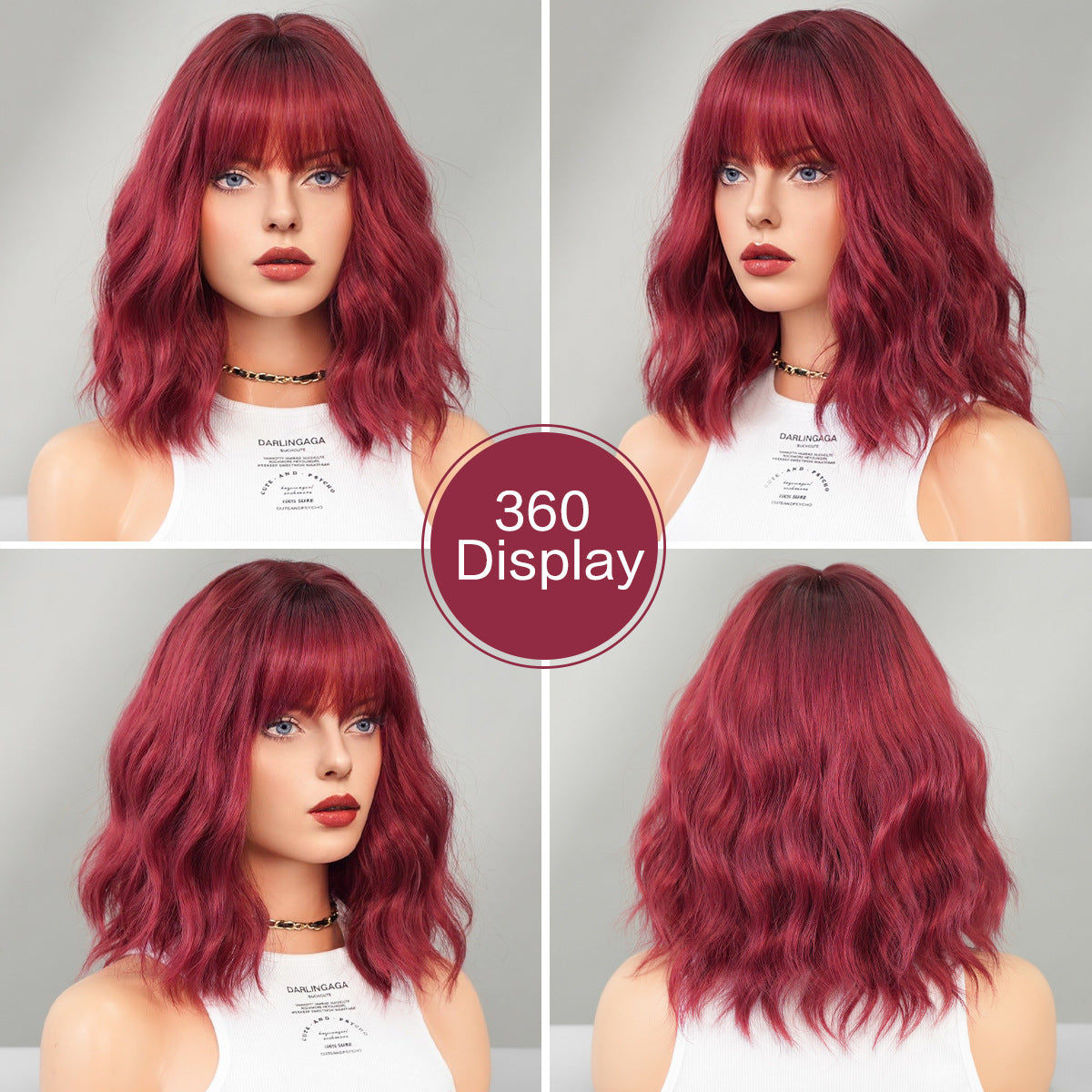 Red Inch Female Straight Bangs Water Ripple Head Chemical Wig Short Curly Hair