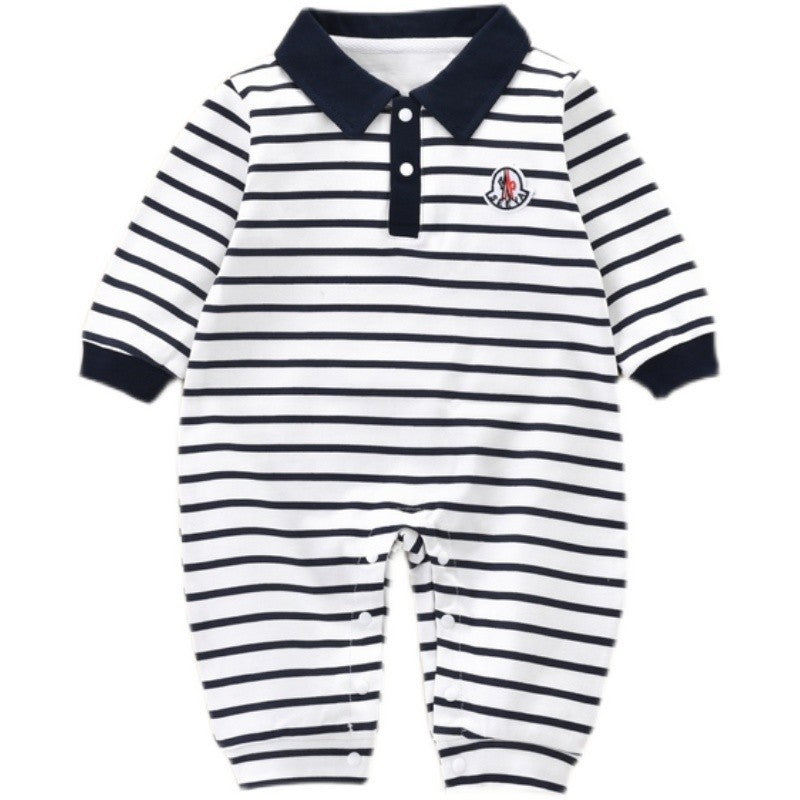 Striped Jumpsuit Pure Cotton Romper Boy's Lapel Jumpsuit, Climbing Suit