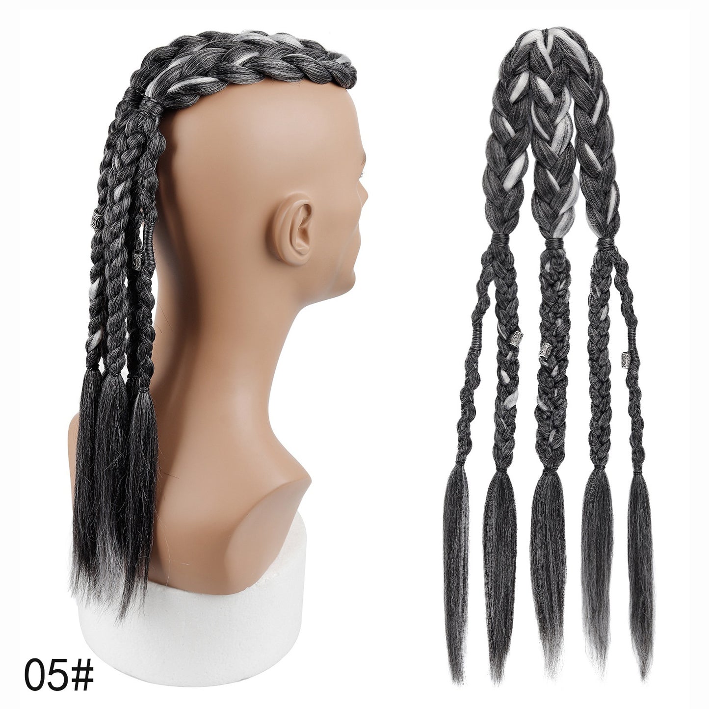 Men's Braid Inch Handmade Clip-on Viking Weave Horse Men's Wig