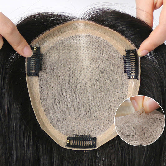 Women's Double-handed Needle Top Real Hair Hand-woven Supplementing Piece Breathable Natural Wig