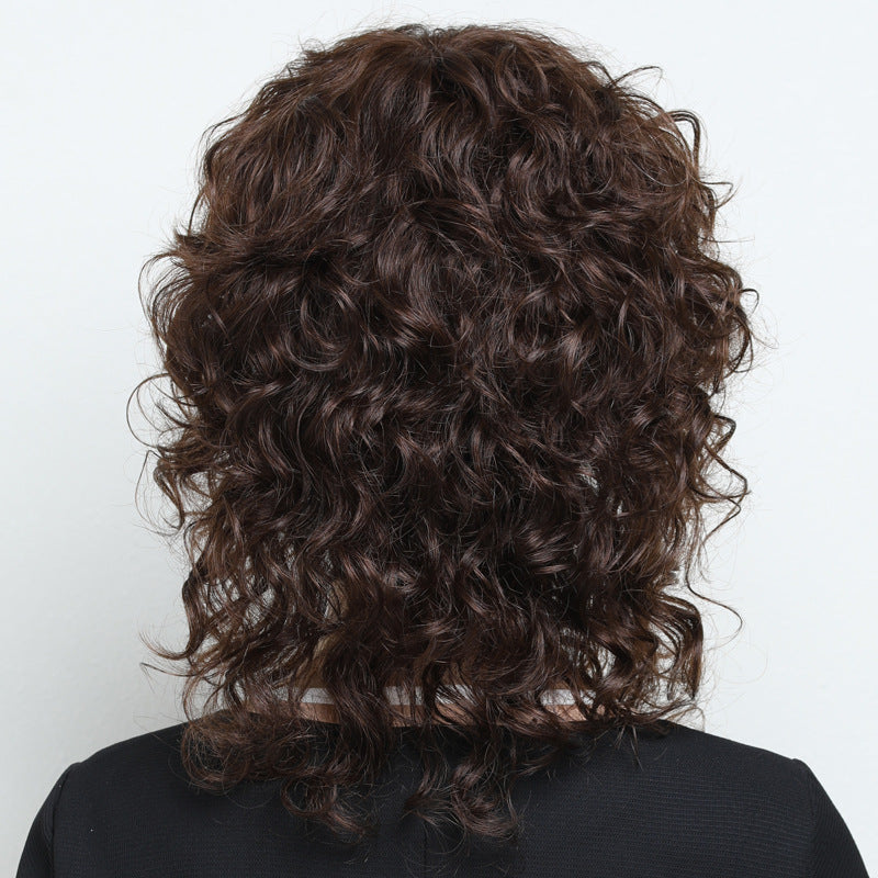 Human Curly Mother Medium Long Female Real Hair Wig
