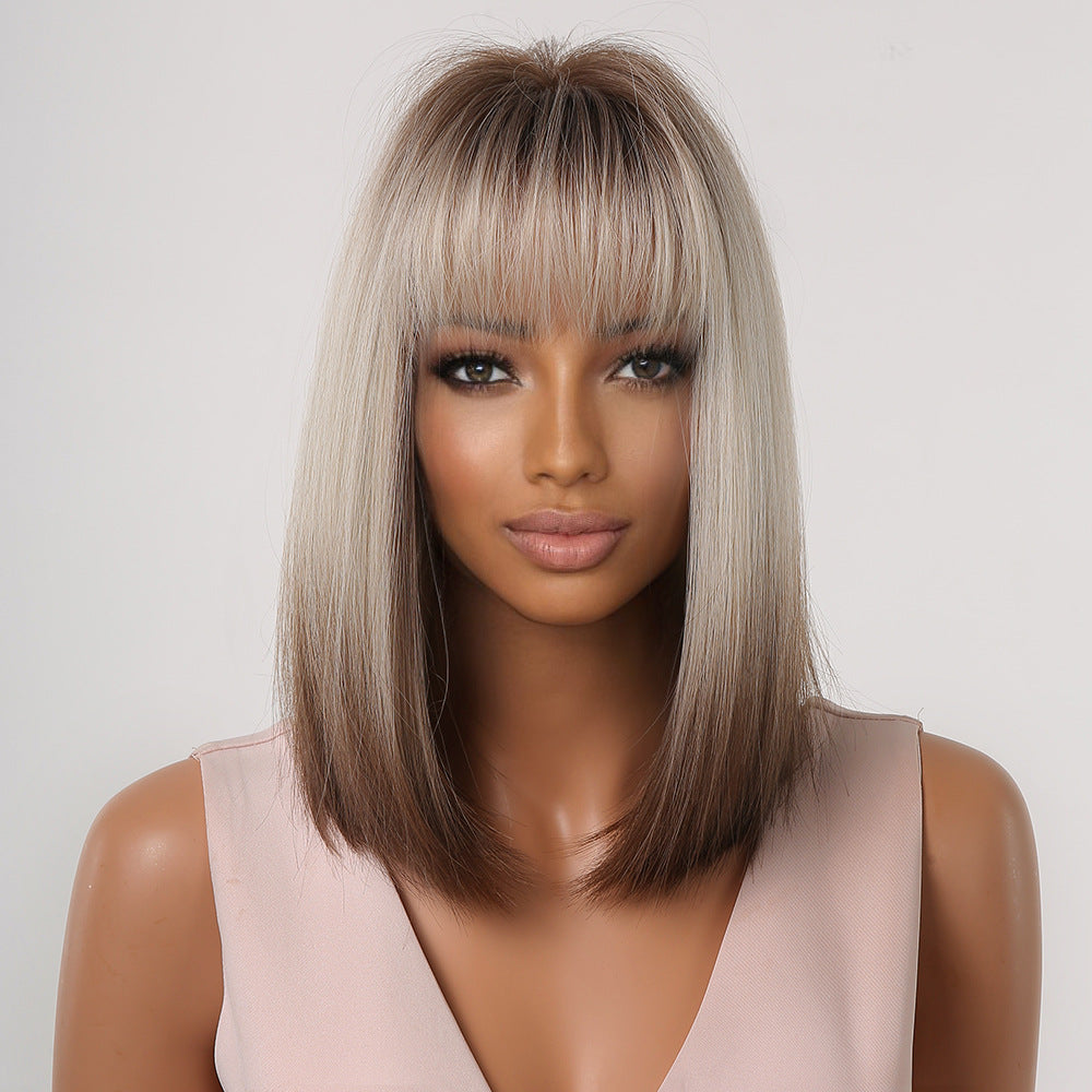 Female Fiber Summer Natural Color Head Wig Short Straight Hair