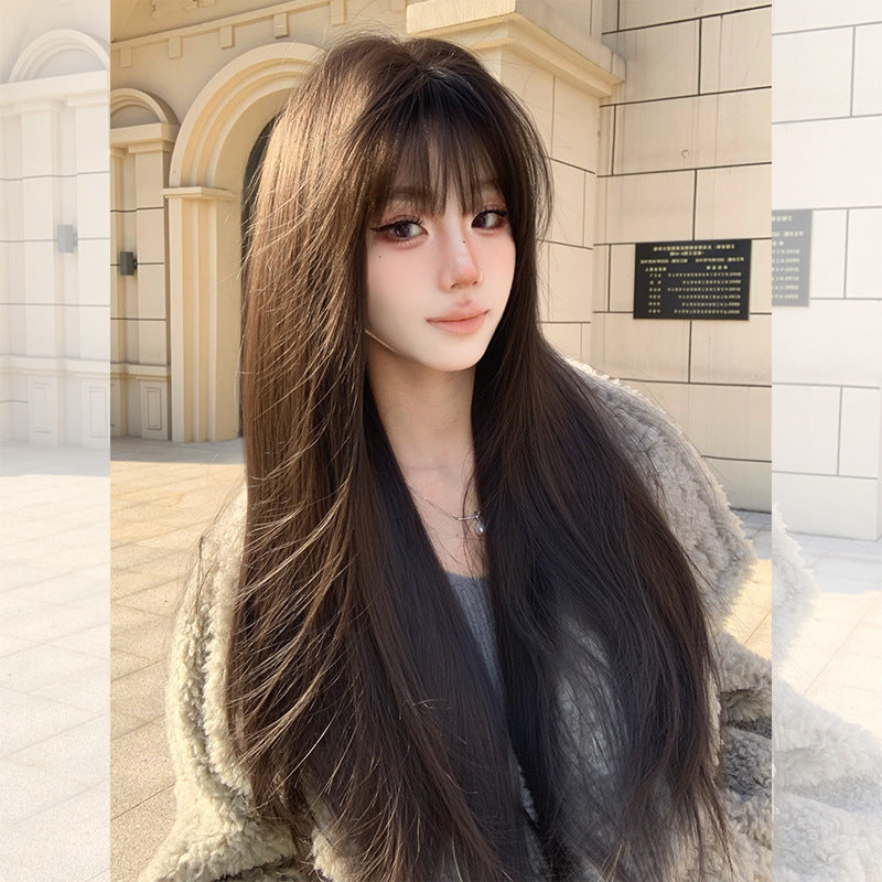 Female Daily Natural Sweet Cute Bangs Long Straight Wig