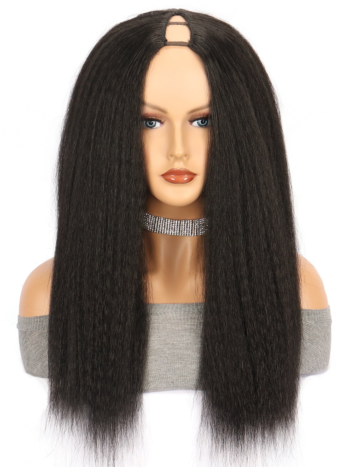Women's Half Headgear Black Silk Long Straight Hair Wig