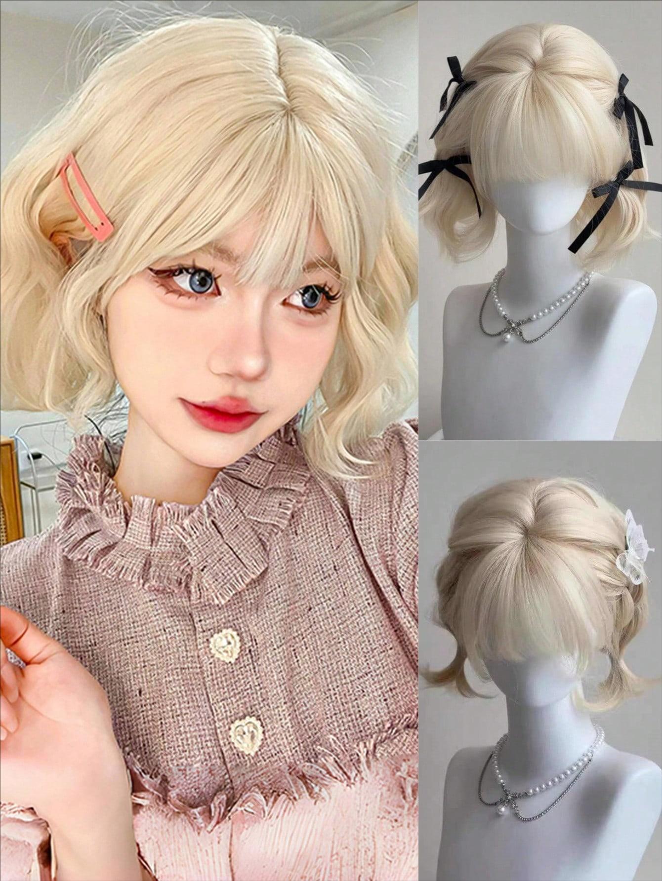 Wolf Tail Unisex White Gold Color Long Straight Wig