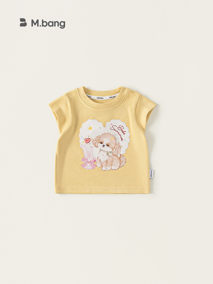 Children's Woven Clothing Tops Summer Puppy Printed Flying Children's T-shirt