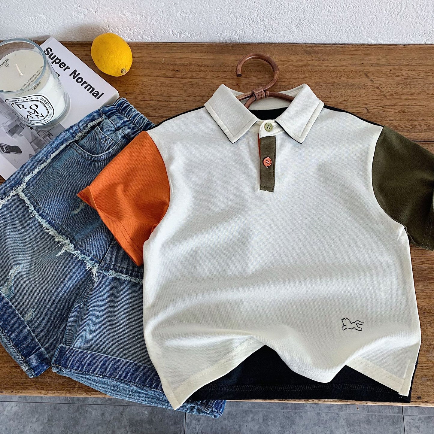 Children's Boy's Short-sleeved Summer Korean Style Contrast Color Shirt Children's T-shirt