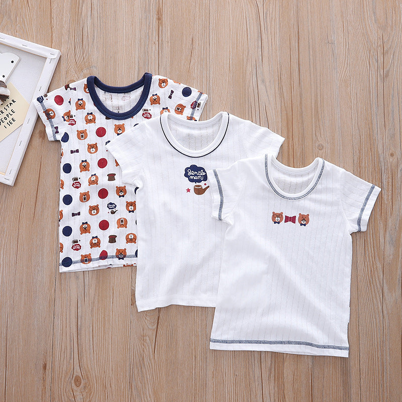 Distribution Jacquard Knit Breathable Bottoming Home Boys Vest Short Sleeve Children's T-shirt