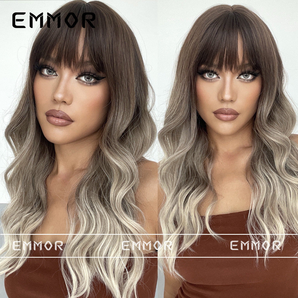 Women's Air Bangs Big Wave Curly Hair Gradient Wig Long Curls