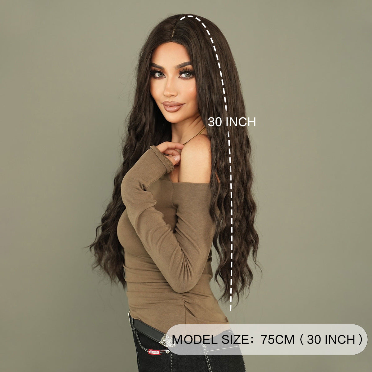 Black Hair Body Wave Curly Middle Part Natural Chemical Wig Long Curls