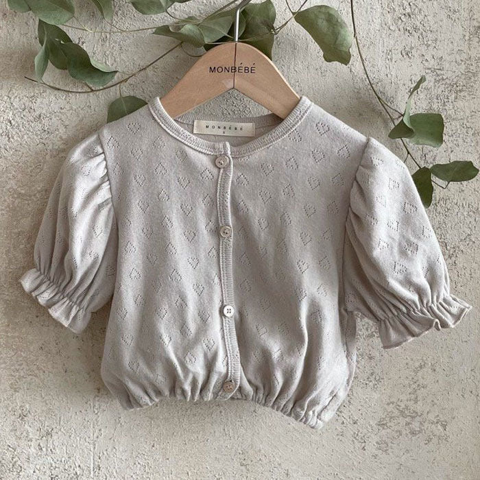 Children's Clothing Hollow Love Puff Sleeve Top Summer Born Lightweight Sun Children's Shirt