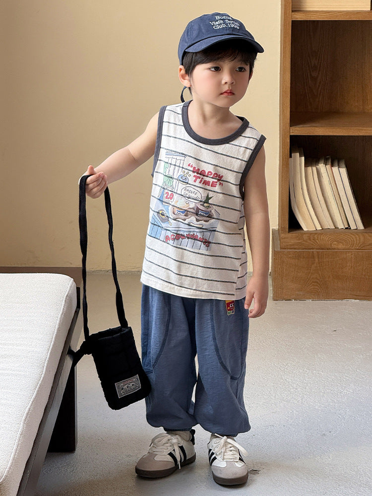 Children's Summer Thin Pure Cotton Track Cartoon Children's Pants