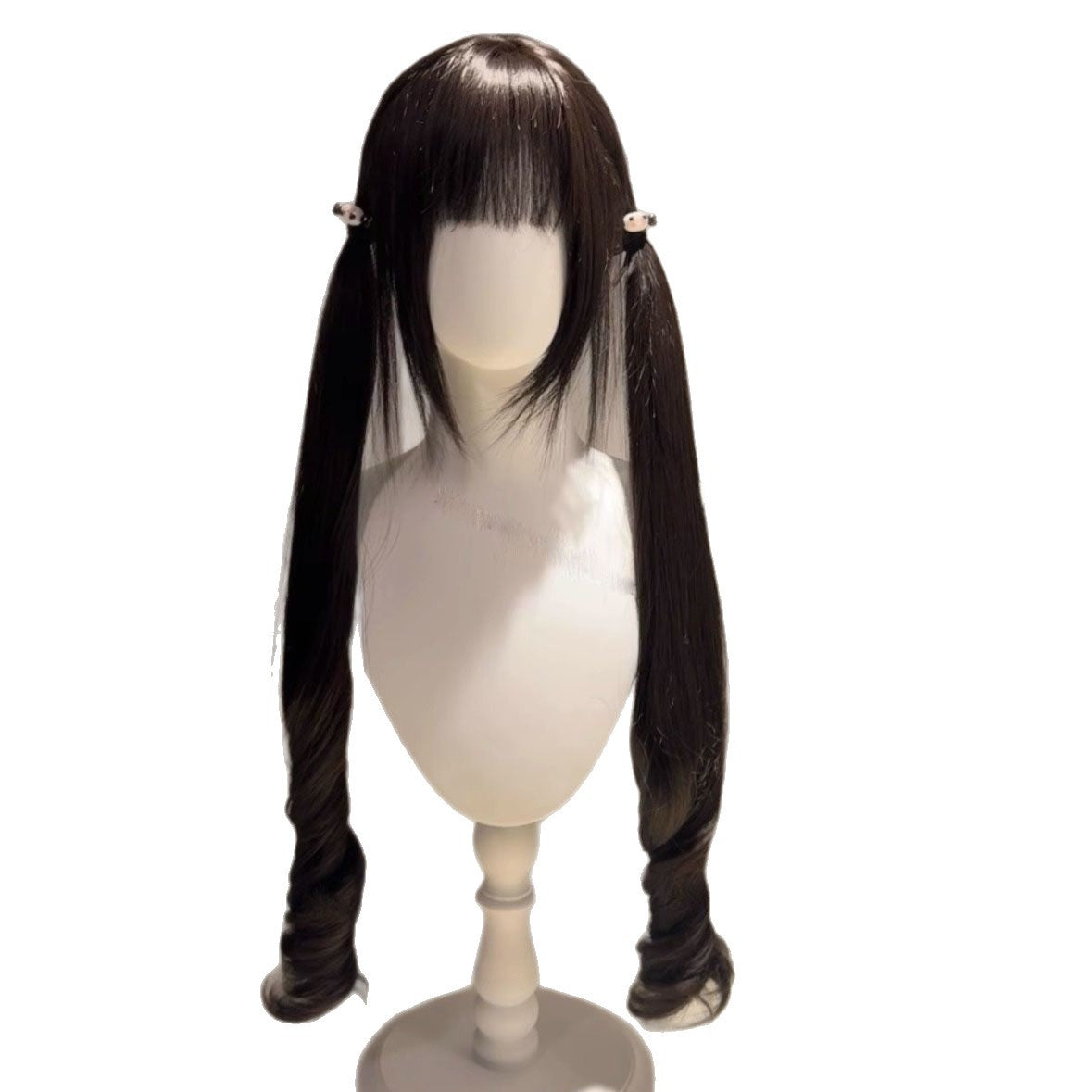 Women's Autumn Double Ponytail Curly Hair With Sideburns Cute Natural Wig Long Curls
