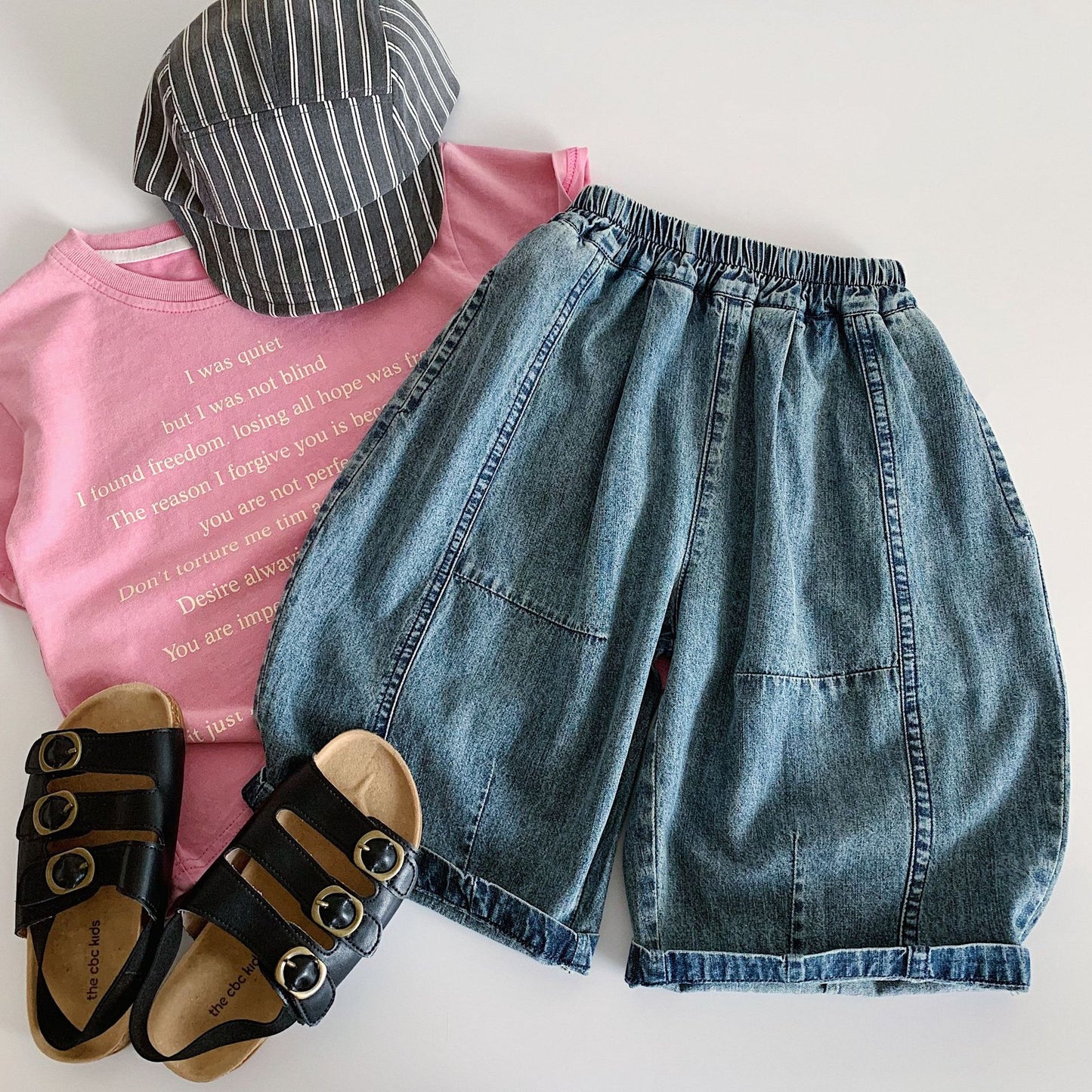 Children's Summer Korean Style Wide Leg Jeans Thin Cropped Children's Pants