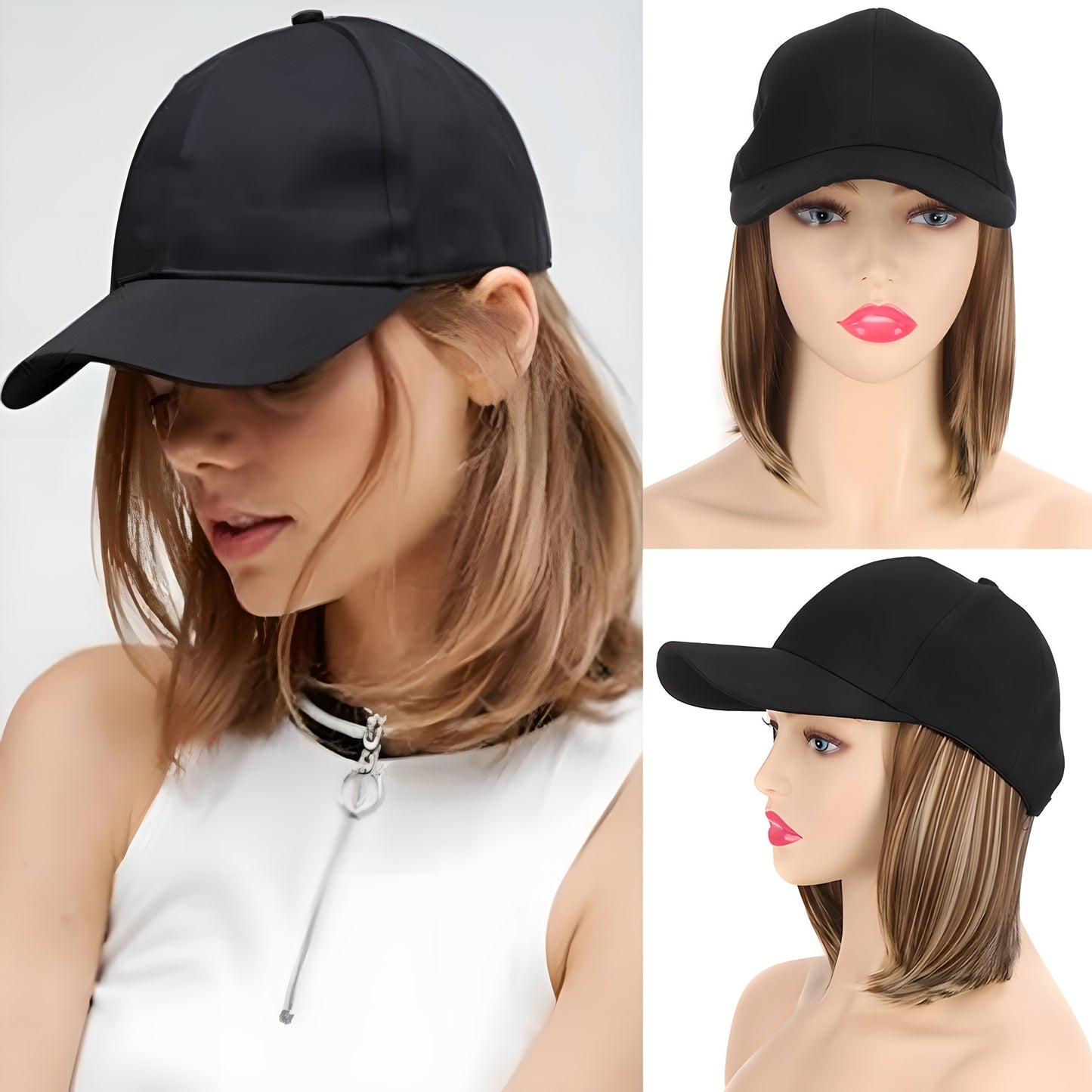 Canvas Sun Hat Short Hair Peaked Cap Straight Other Wig