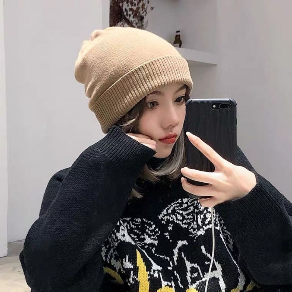 Women's Hat One-piece Shoulder Fashionable Knitted Pile Heap Cap Wig Short Straight Hair