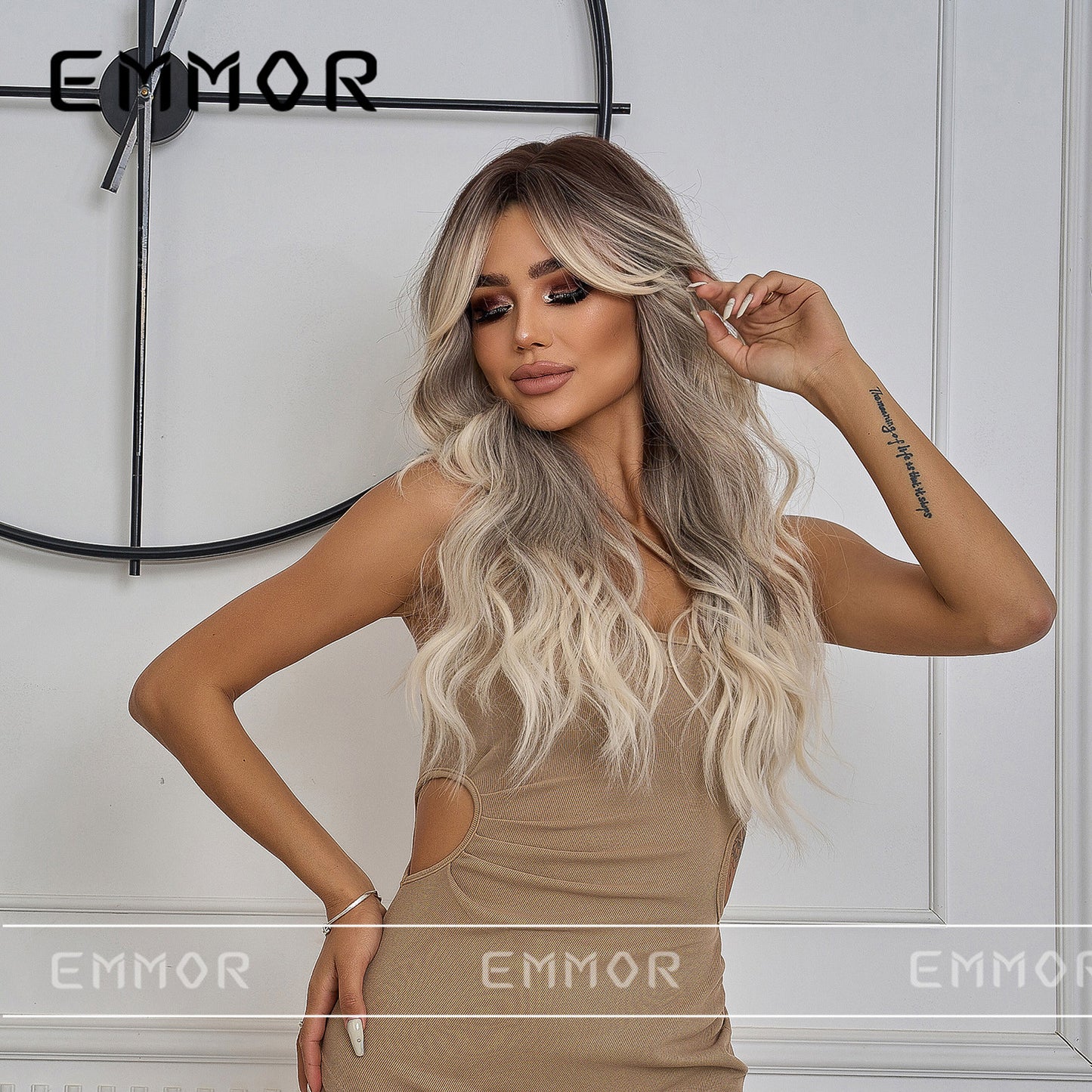 Big Wave Female Bangs Black Gradient Gray Curly Wig Long Curls