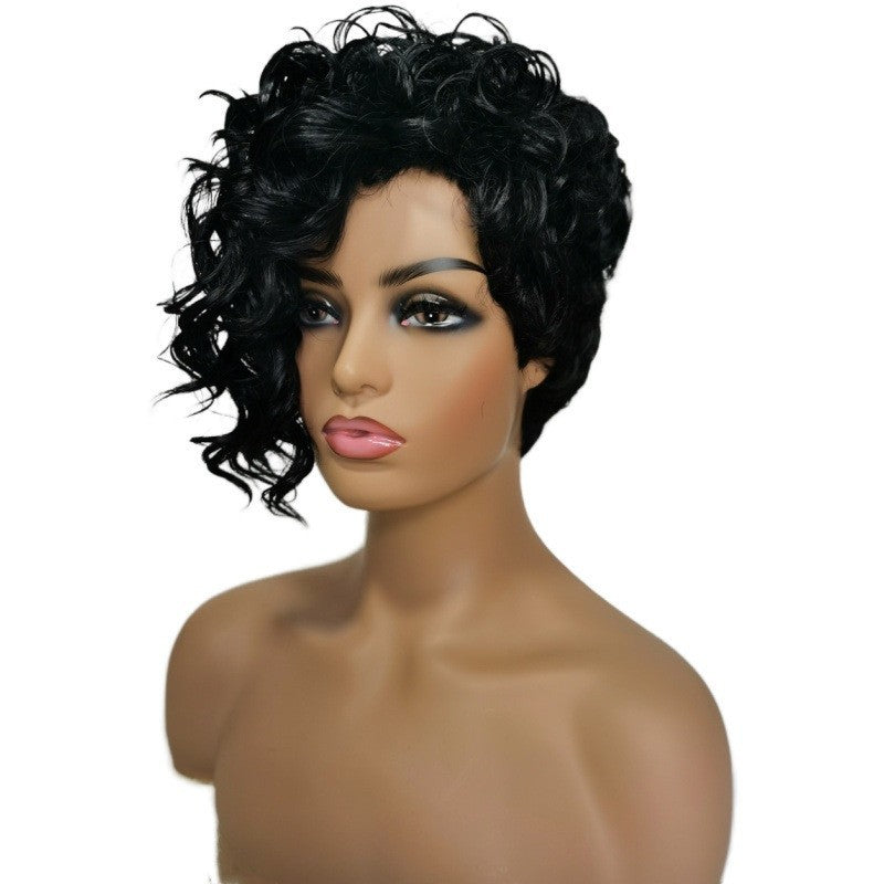 Women's Small Fiber Simulation Wine Red Wig Short Curly Hair