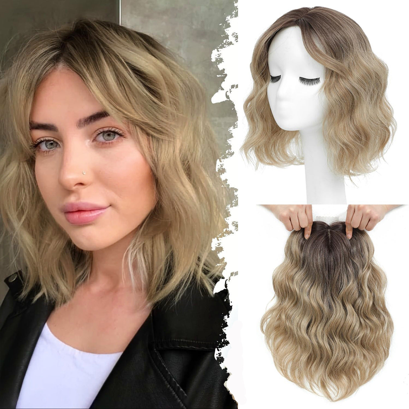 Front Lace Water Ripple Female Bangs Wig Short Curly Hair